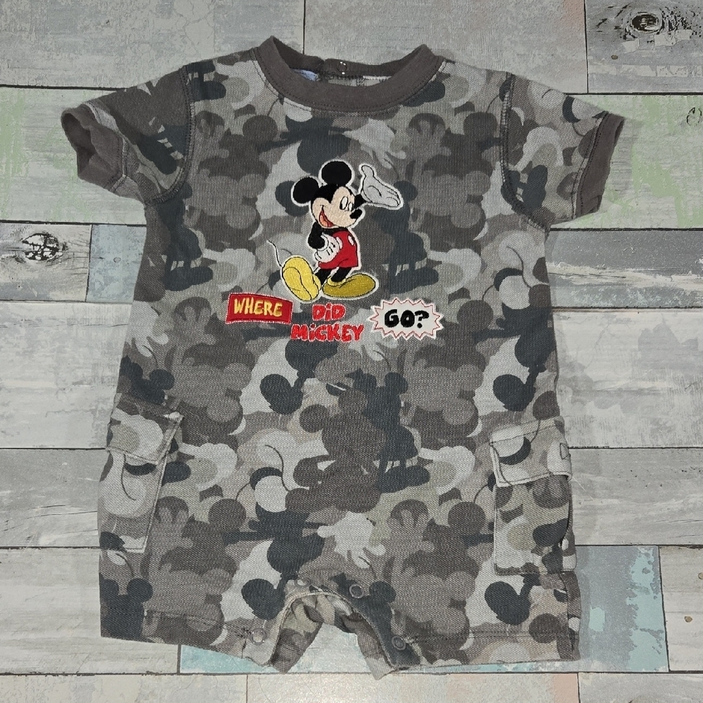 The Wonderful World Of Disney Camo Cargo Pocket Mickey Mouse Romper 18 Mo
